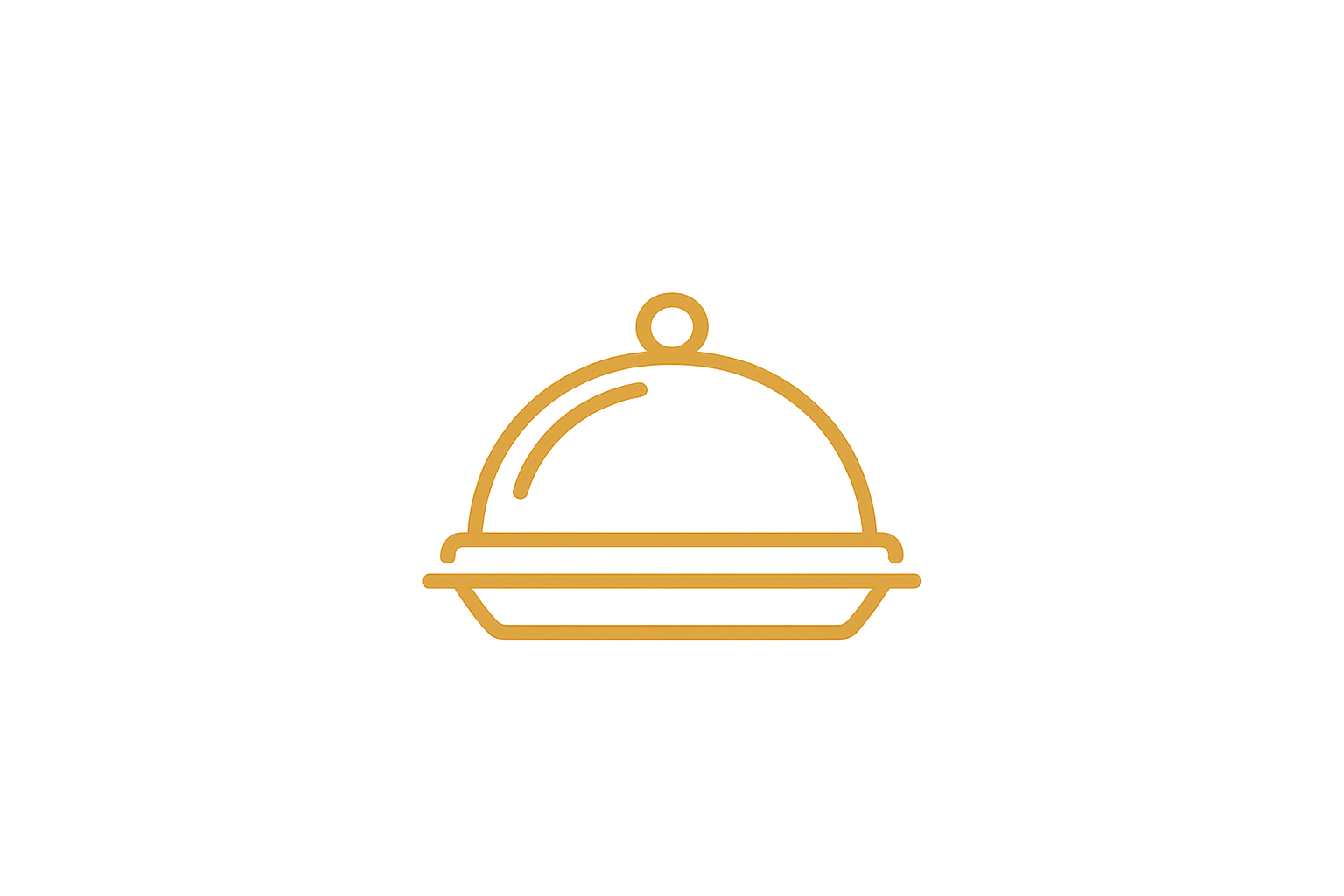 Neon sign of a cloche, a domed food cover, glowing yellow against a gray background.