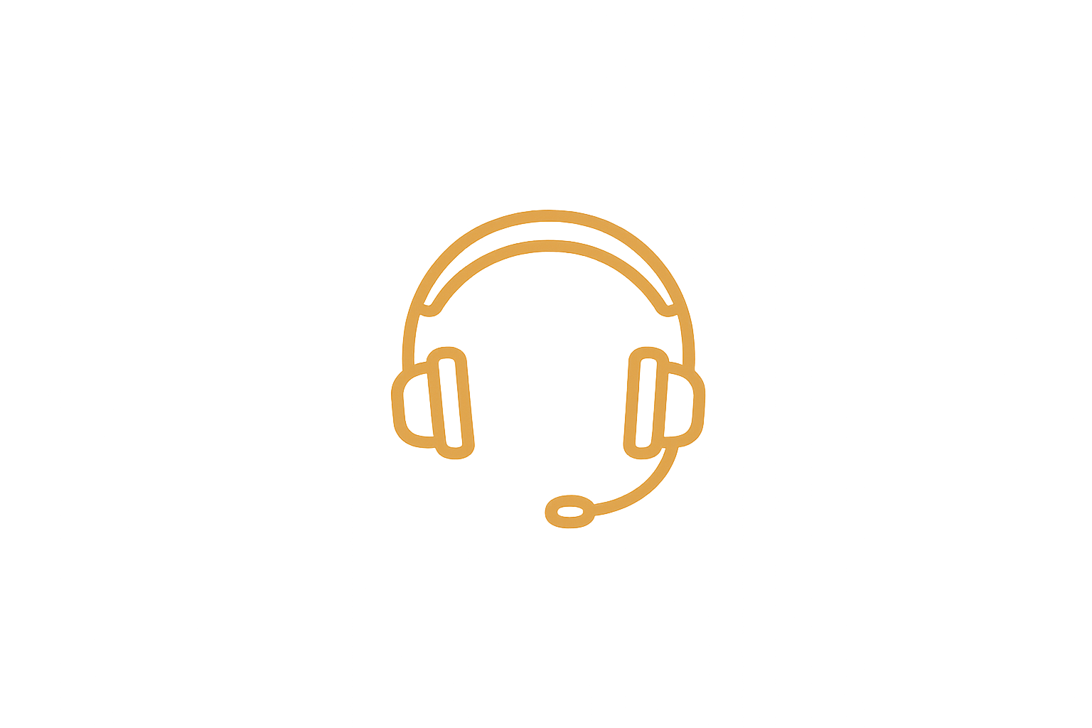 Minimalist neon style outline of a computer headset with microphone, in gold color, on a black background.