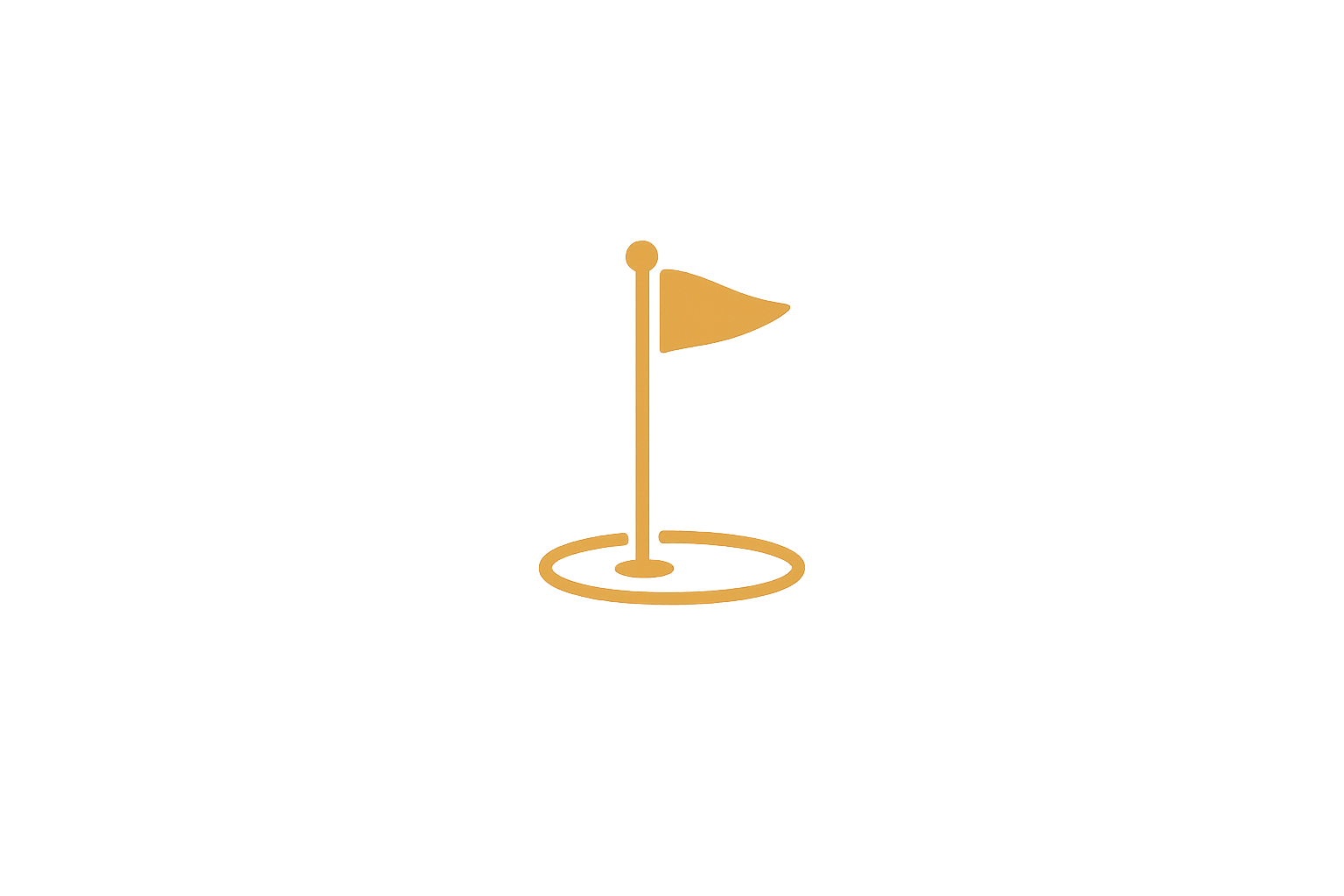 Gold-colored American golf flag pin with a flag on a round base.