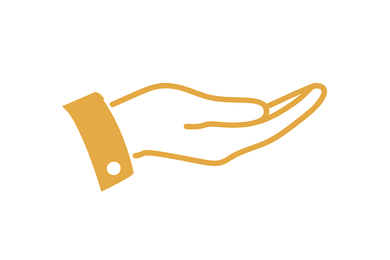 Outline drawing of a hand with a cuff and button, with a string looped around the hand.