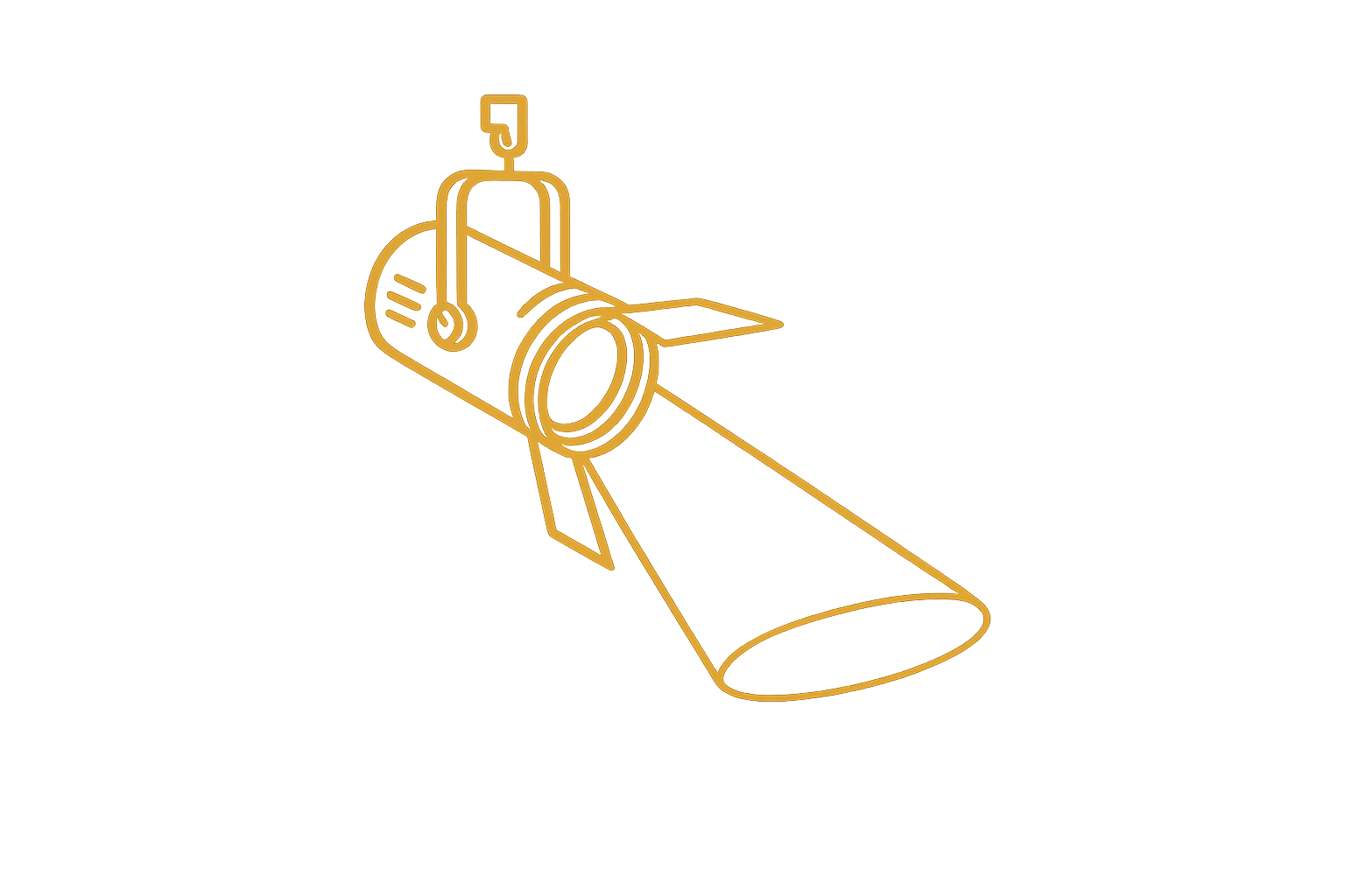 A neon-style outline of a flashlight emitting a yellow glow against a dark background.