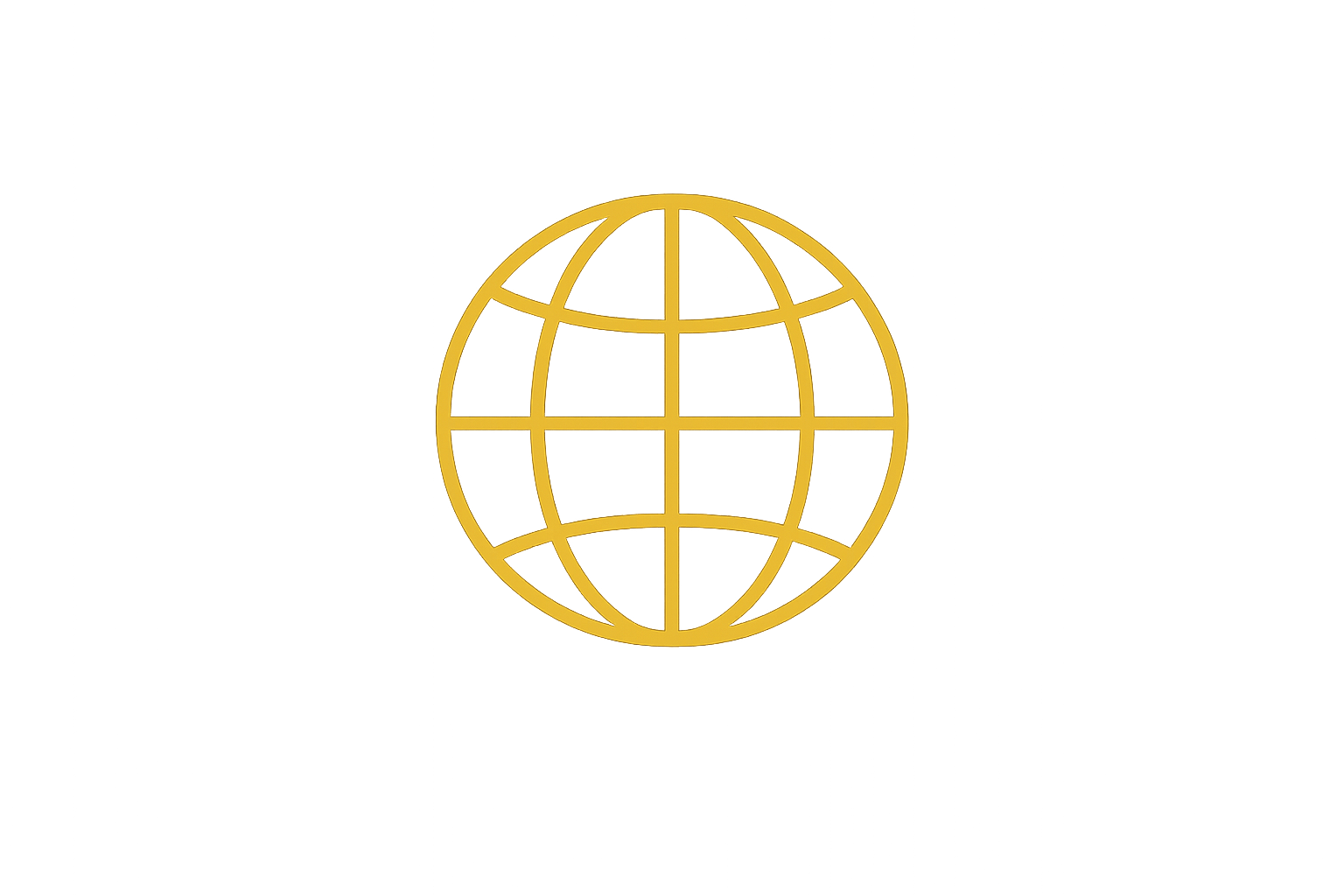 A gold outline of a globe on a black background.