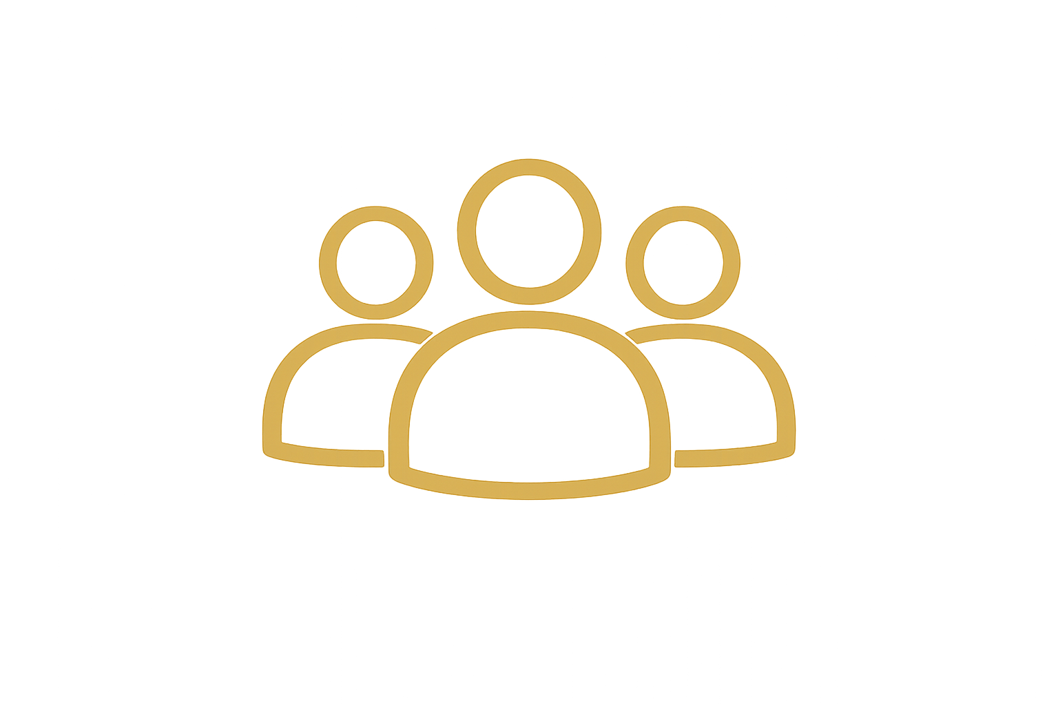 Gold outline icon of three people or a group.