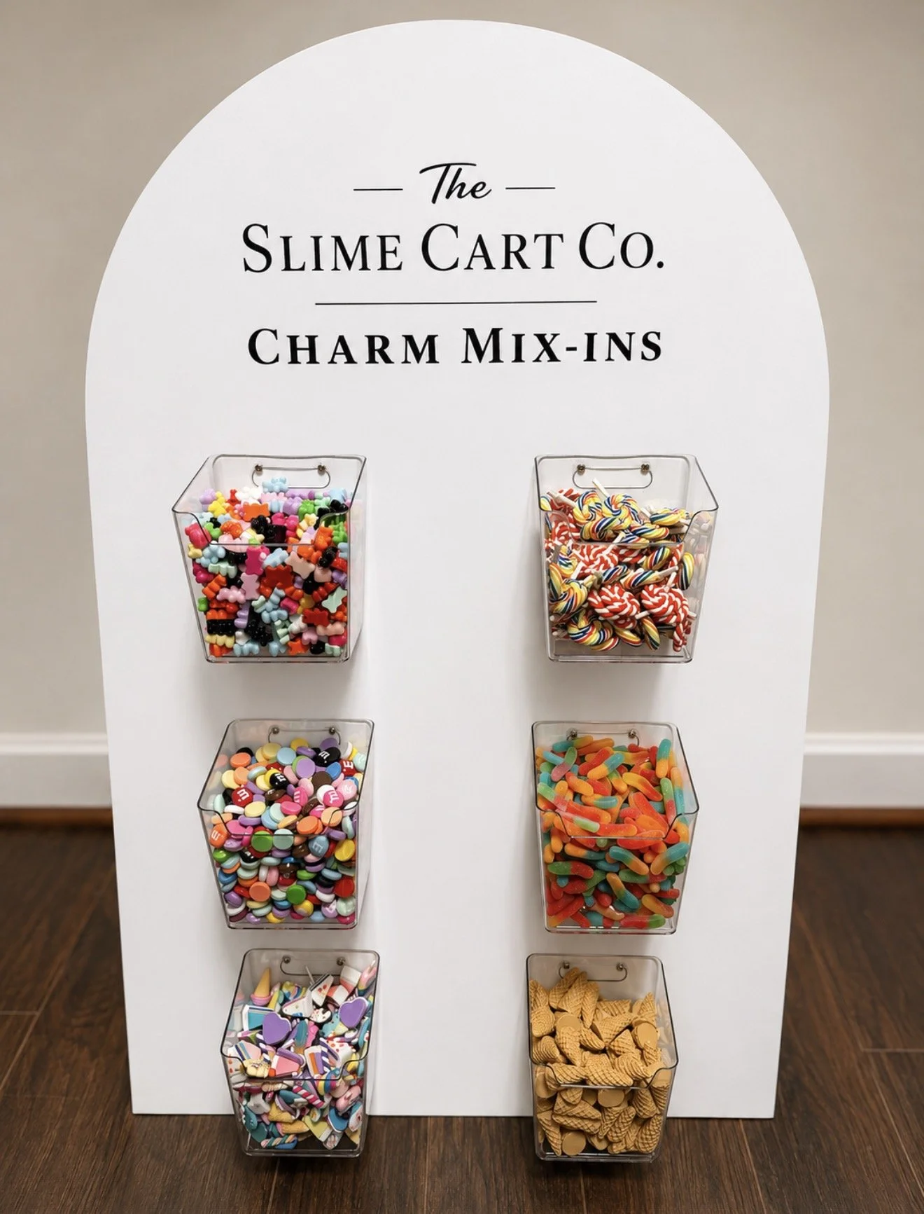 A selection of colorful slime mix-ins and toppers.