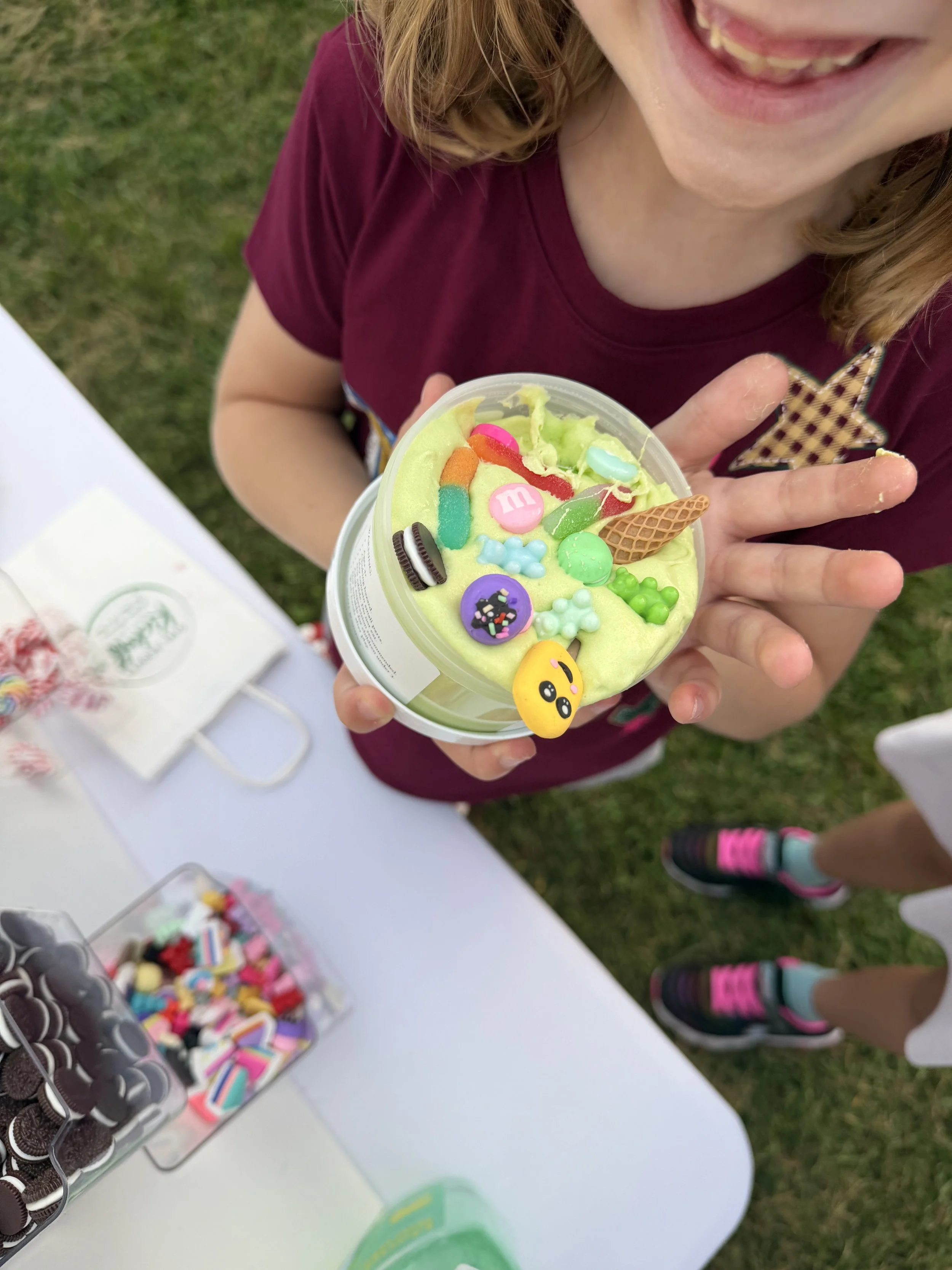 A colorful custom slime creation with toppings.
