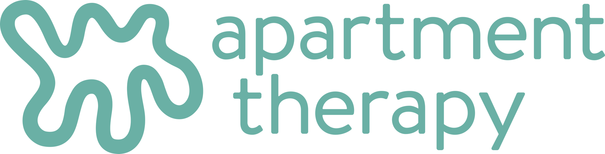 Logo with a stylized brain outline and the text 'apartment therapy'.