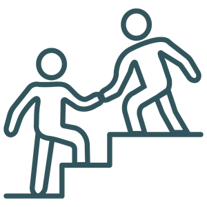 Therapy for Executives - a line drawing of one person helping another person up stairs representing a less reactive relationship to pressure