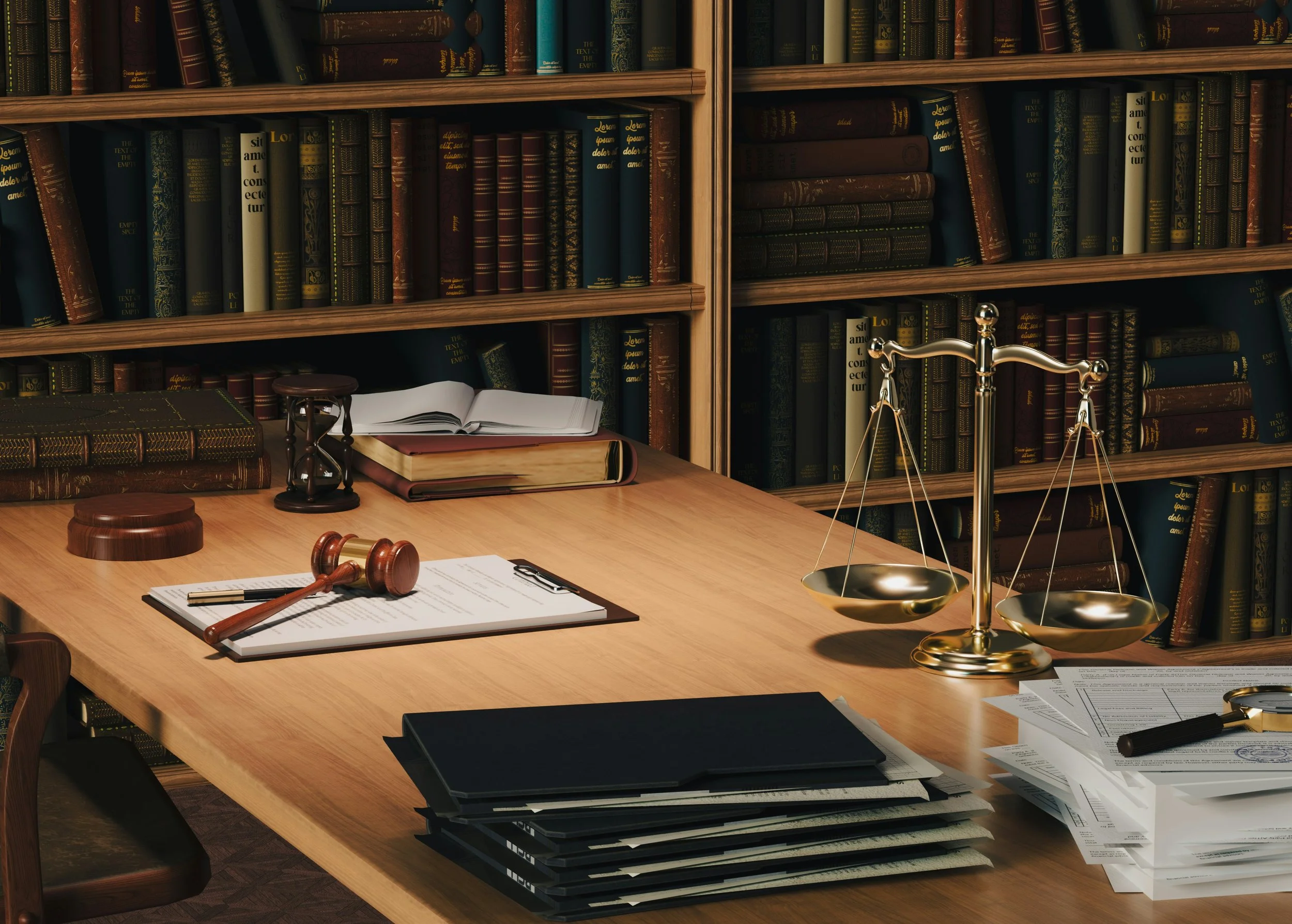 picture of a legal library with the scale of justice