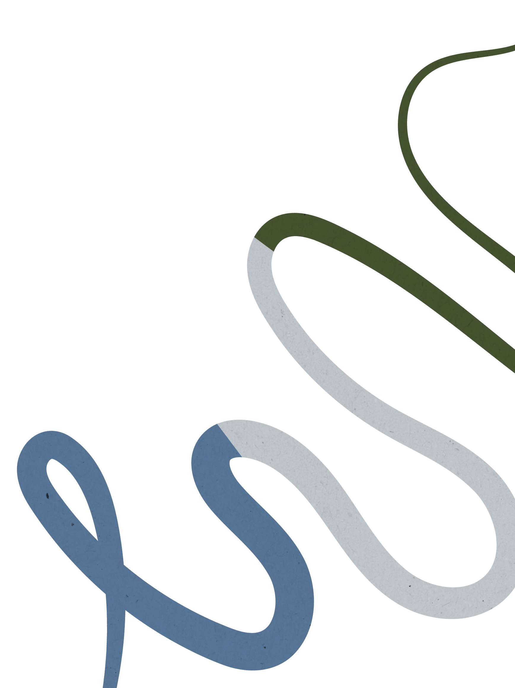 A graphic illustration of a winding road or path in blue, white, green, and gray colors, with a black background.