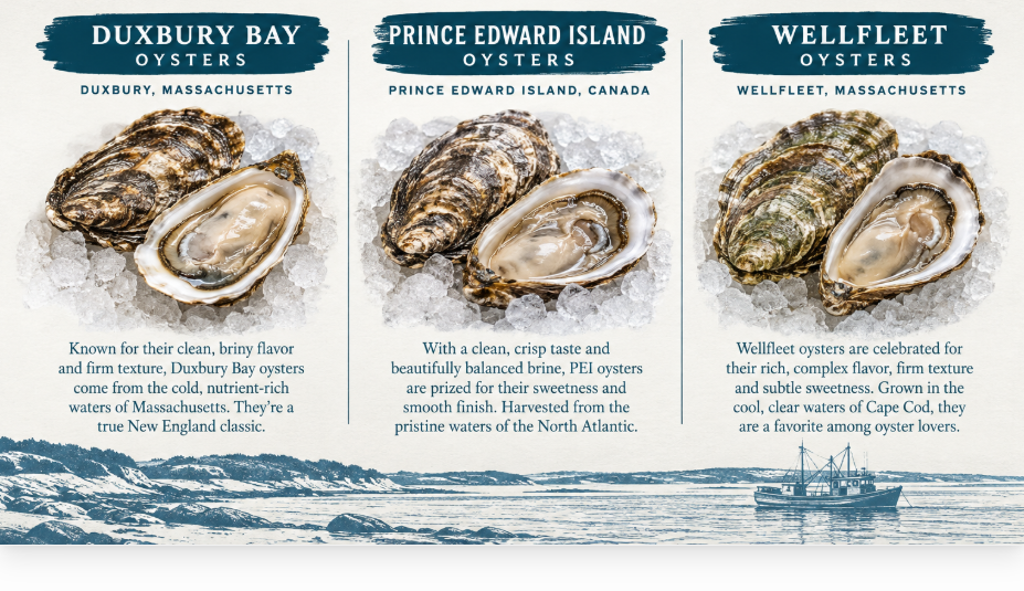 Cold Water Oysters (Prince Edward Island, Duxbury Bay / Wellfleet, MA) - $27 / Dozen