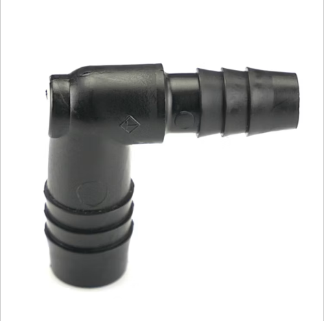 Codo de HDPE negro de 1/2" de diámetro interior de manguera x 3/8" de diámetro interior de manguera
