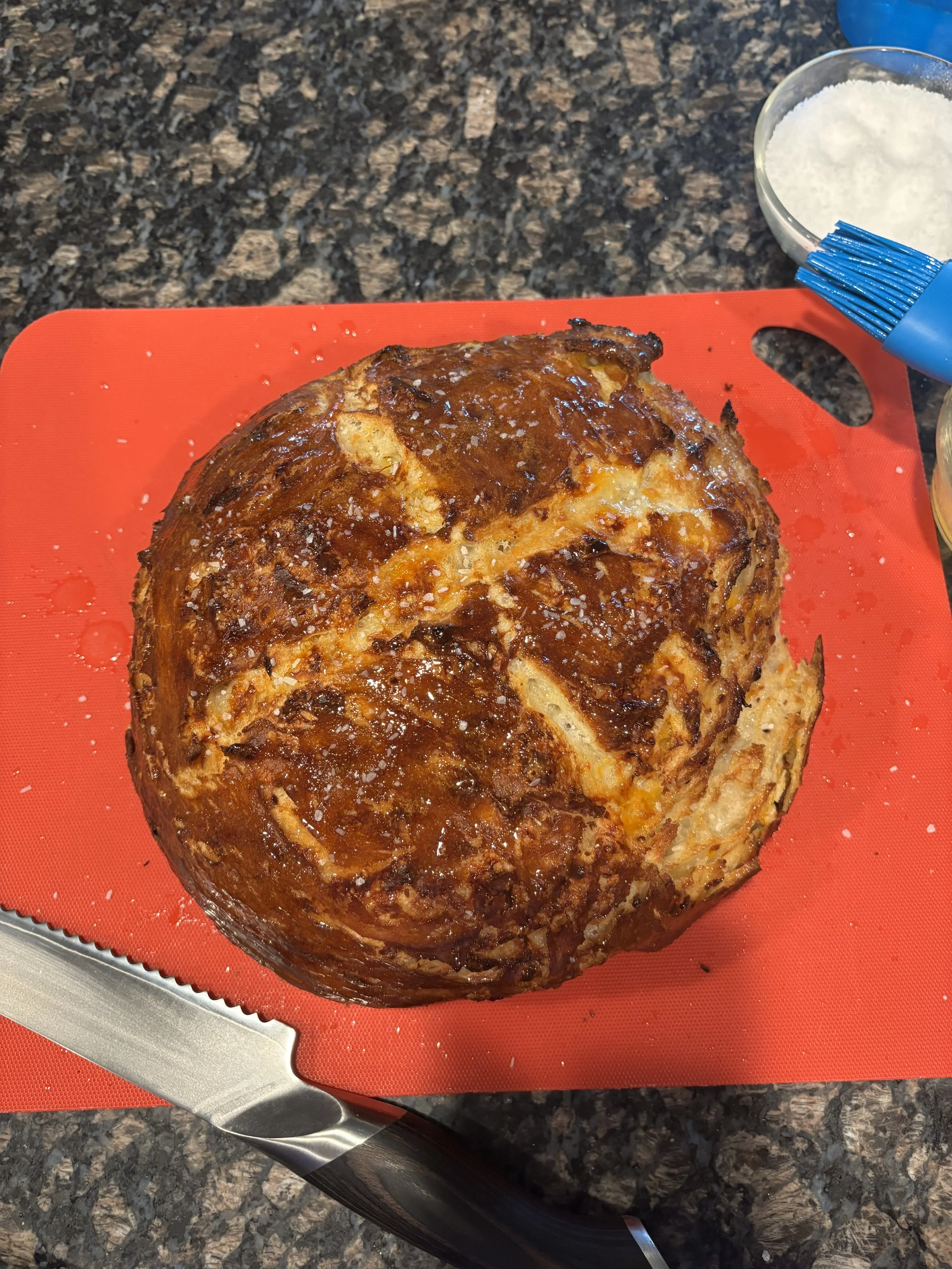 Cheddar Pretzel Sourdough Loaf