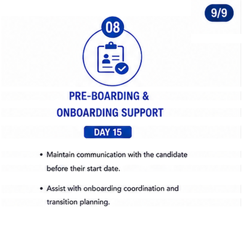 Step 8 of the recruiting process: pre-boarding and onboarding support.