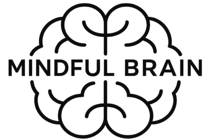 A logo featuring a stylized outline of a human brain with the words 'Mindful Brain' in the center.