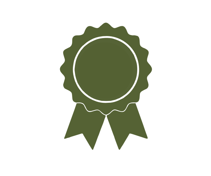Illustration of a medal or award ribbon with a circle, indicating internationally certified manufacturing.