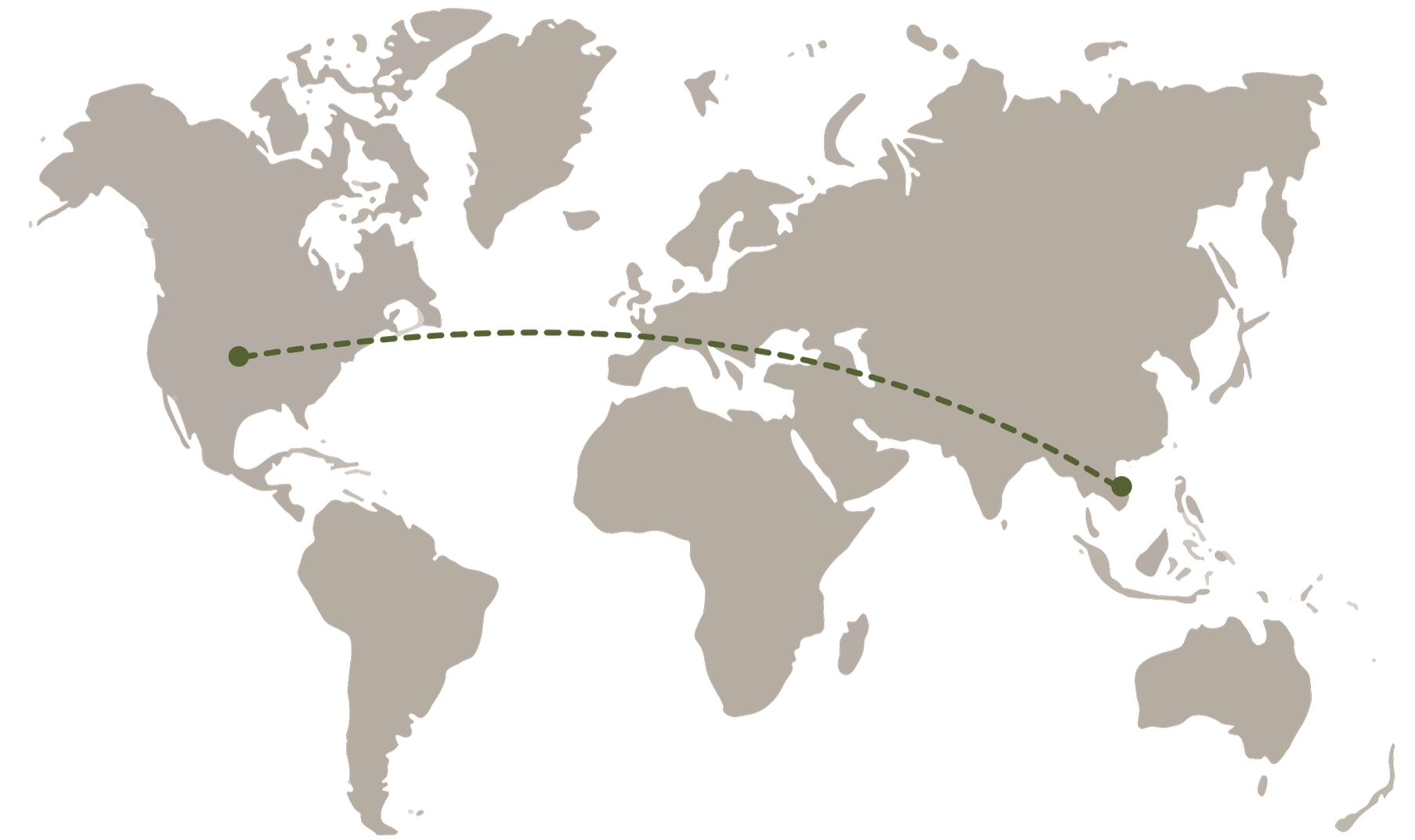 World map with a dotted line connecting the United States to Asia.