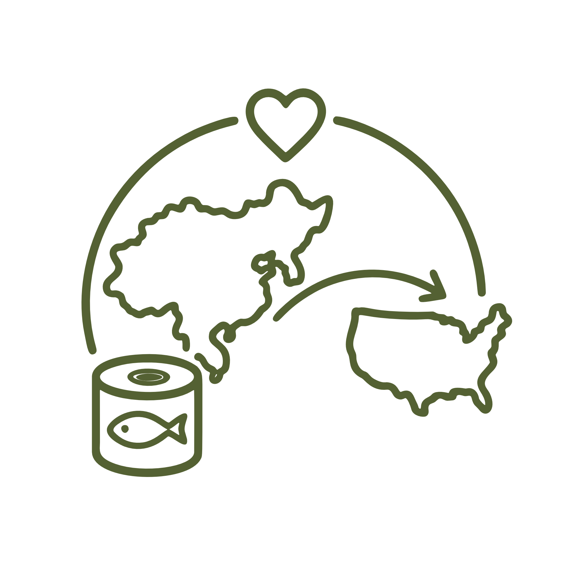 A minimalist green line art illustration of the Earth with a positive symbol and a heart on top, indicating brand presence in Asia being brought to the United States.
