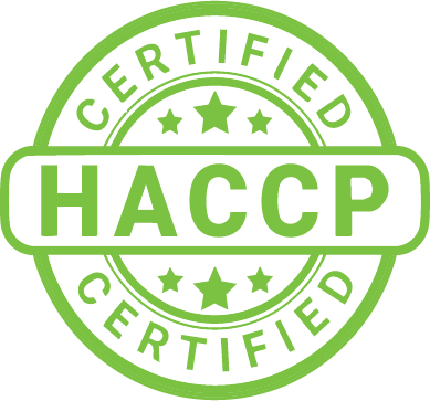 Green circular badge with the words "Certified HACCP" and stars in the center.