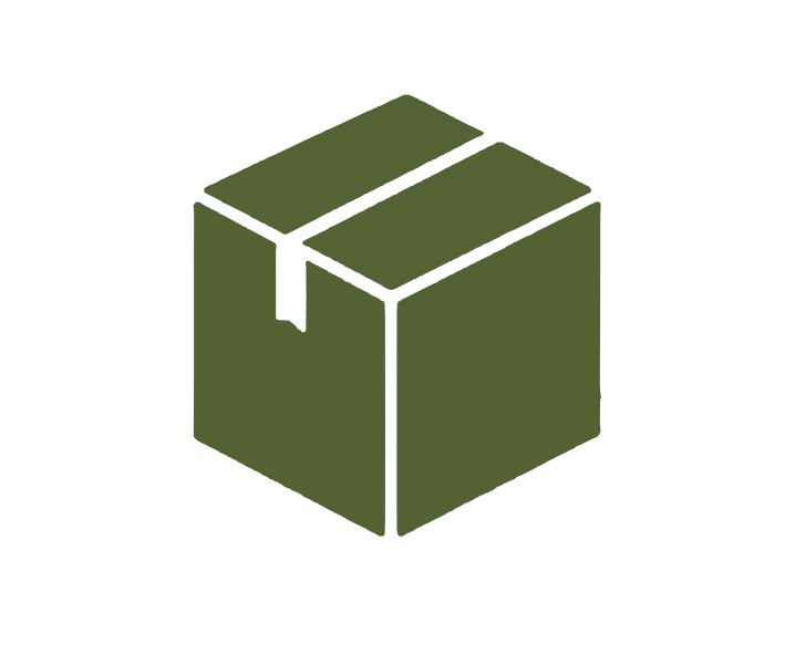 A simple illustration of a green cardboard box with a partially open lid.