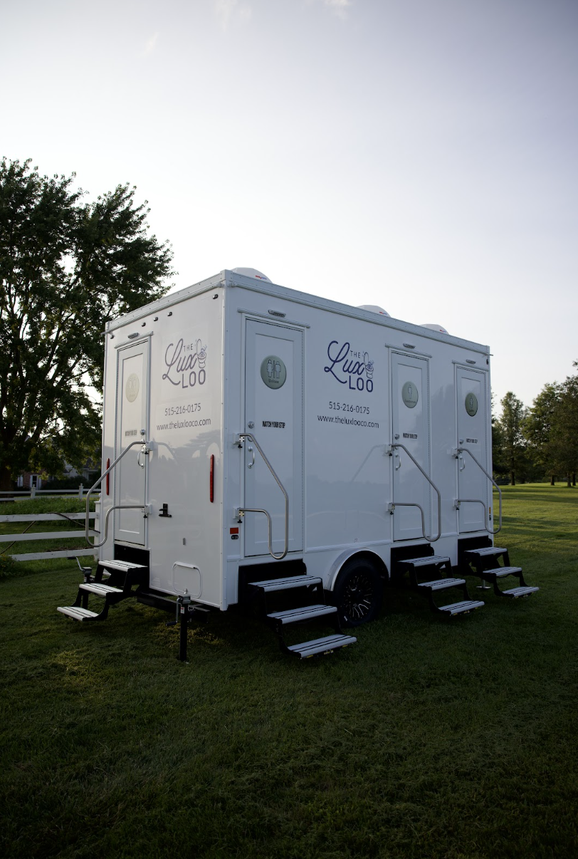 Luxury restroom trailer entrance and exterior