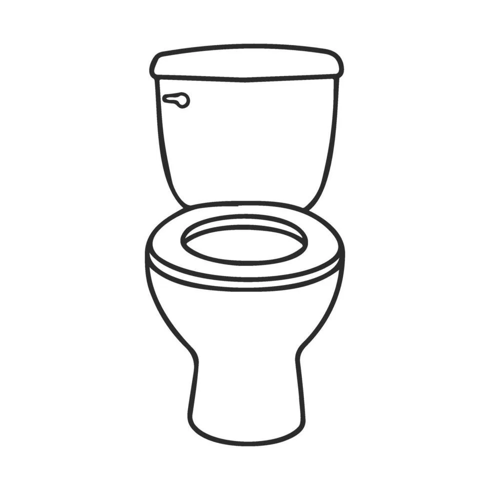 A simple black and white line drawing of a toilet with the lid open.