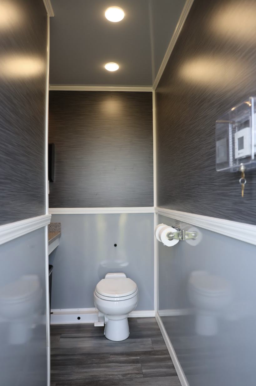 Luxury restroom trailer interior designed for weddings and special events