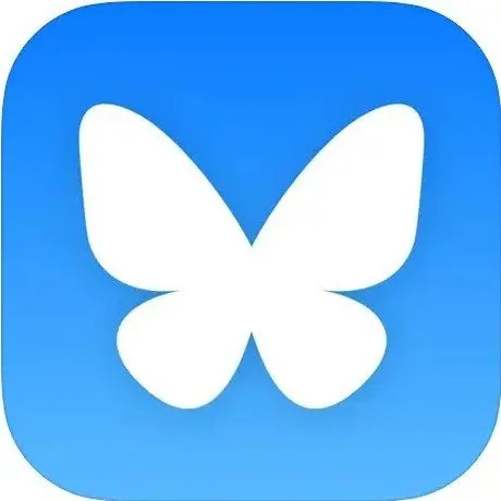 White butterfly icon on a blue square background with rounded corners.