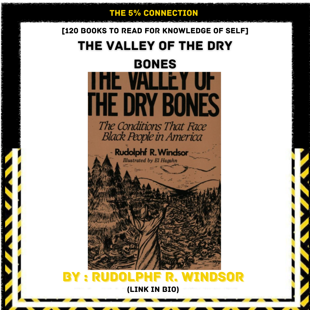 Book cover titled "The Valley of the Dry Bones" by Rudolph R. Windsor, with illustrations by El Hahagn, showing a landscape with mountains, trees, and a figure reaching upward amid skeletons.
