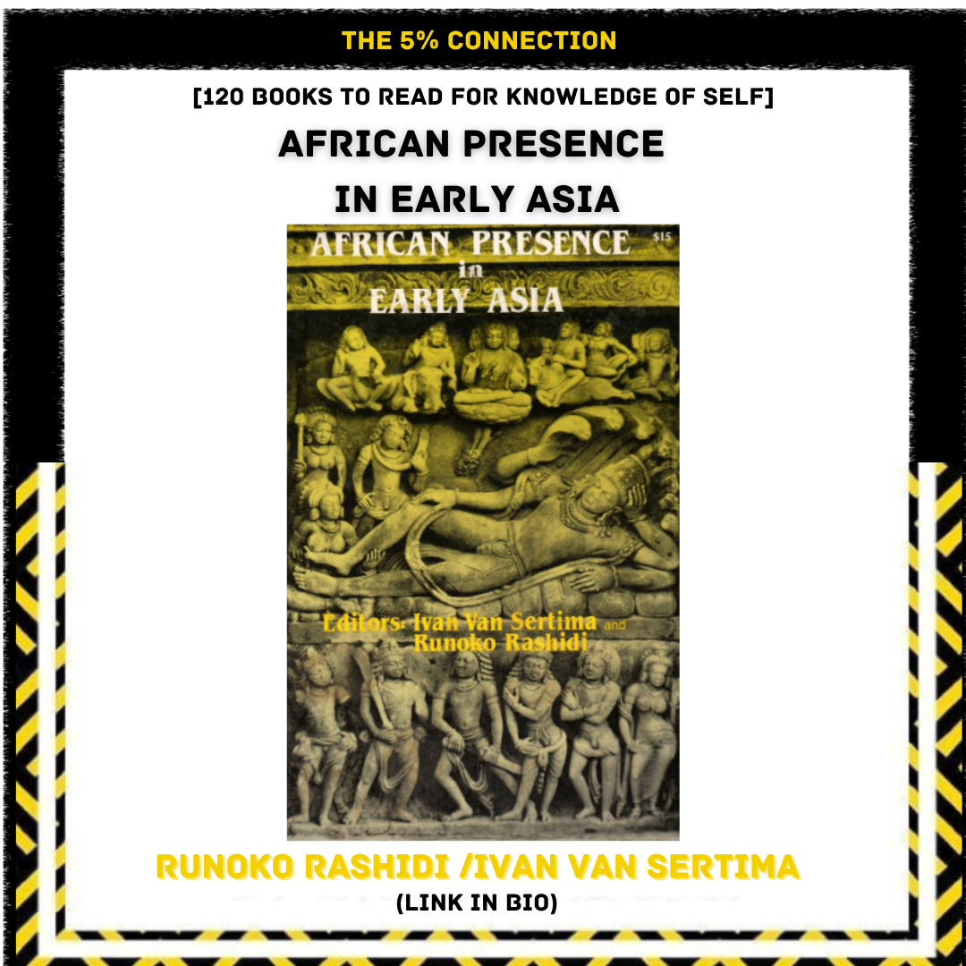 Cover of a book titled "African Presence in Early Asia" featuring an ancient Asian sculpture of several figures, highlighting African presence in early Asian history.