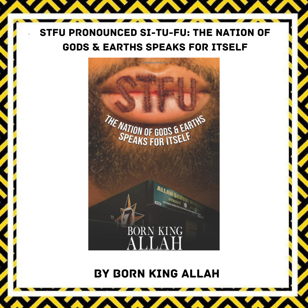 A promotional poster featuring a close-up of a person's lips with the word 'STFU' written with pills inside their mouth. The poster includes text about the significance of the word 'STFU' in relation to the nation of gods and earths and contains logos of a street and a school, with a black and yellow patterned border.