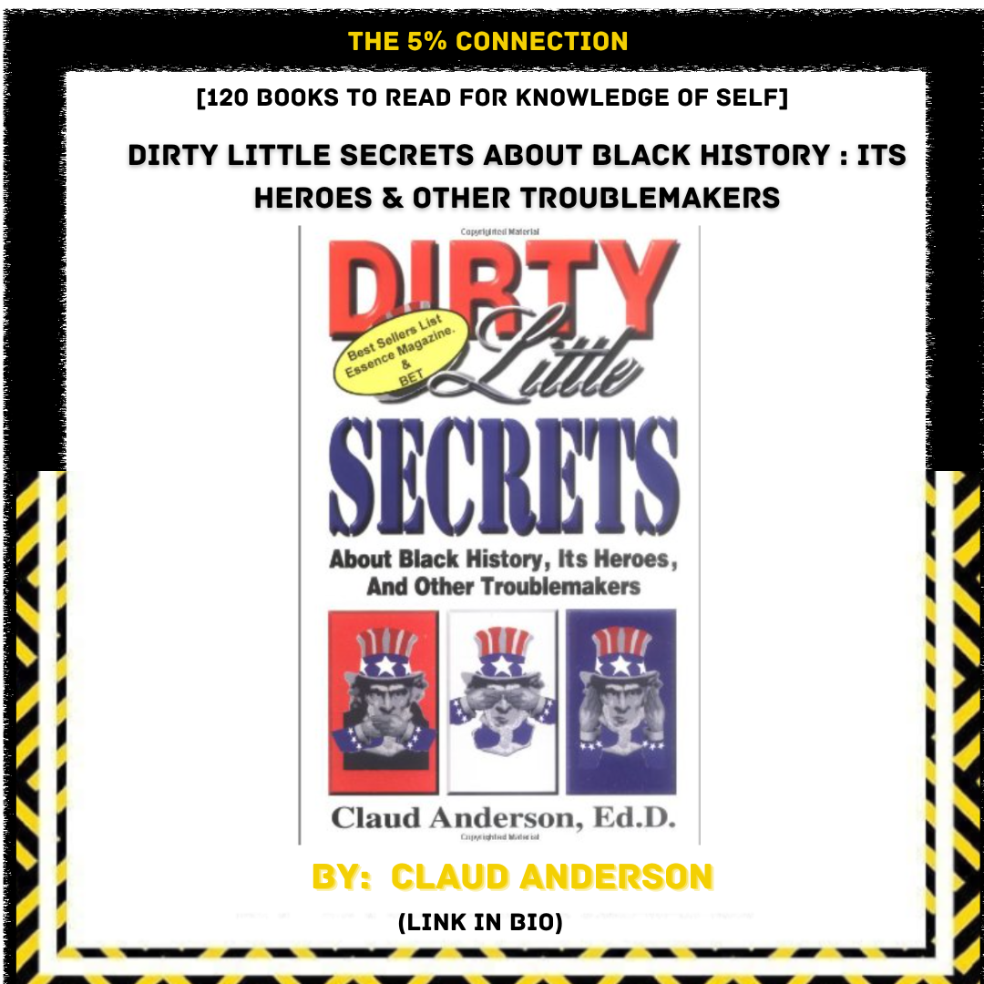 Book cover titled "Dirty Little Secrets About Black History: Its Heroes & Other Troublemakers" by Claud Anderson, Ed.D., featuring three cartoon characters dressed as Uncle Sam in patriotic colors.