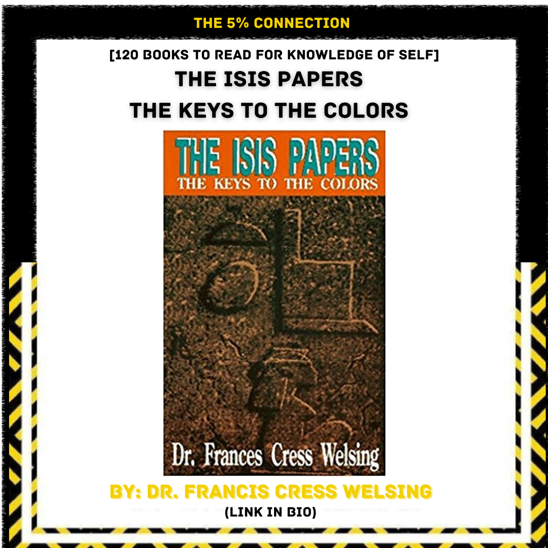Book cover titled "The ISIS Papers: The Keys to the Colors" by Dr. Frances Cress Welsing, featuring an earthy textured background with carvings of various symbols.