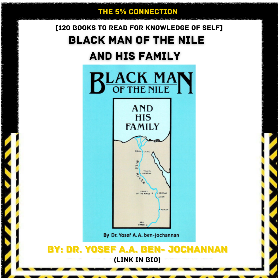 Book cover titled 'Black Man of the Nile and His Family' by Dr. Yosef A.A. ben-Jochannan, featuring a map of the Nile River and surrounding regions on a blue background.