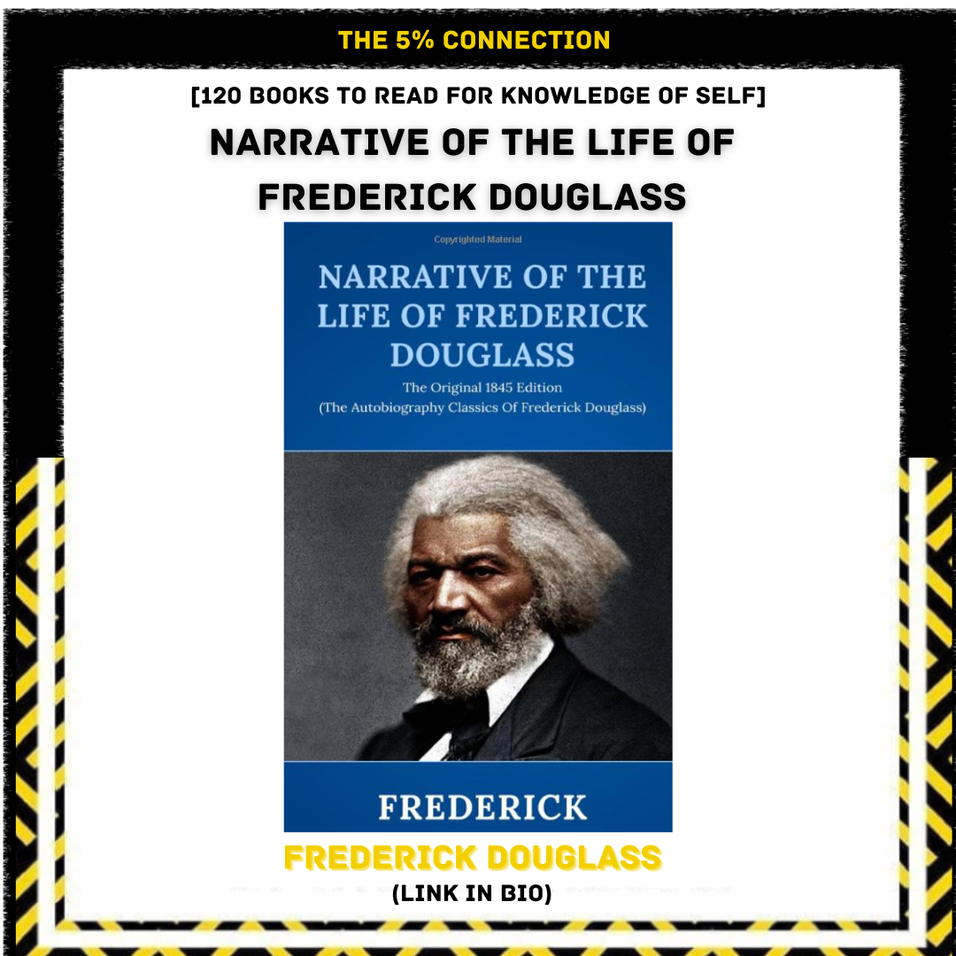 Book cover titled "Narrative of the Life of Frederick Douglass" with a portrait of Frederick Douglass, a Black man with white hair and beard, wearing a dark suit, on a blue background.