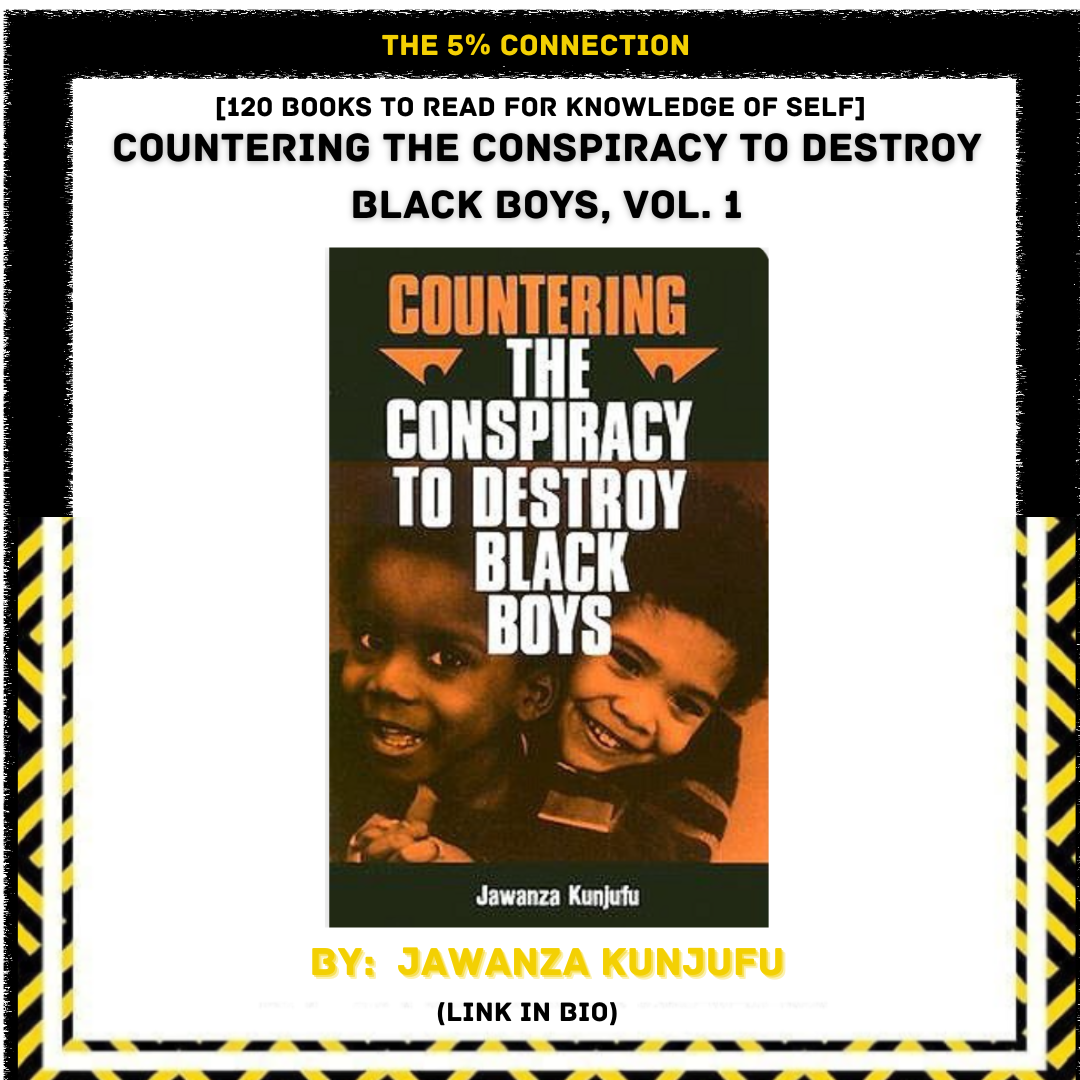 Book cover titled "Countering the Conspiracy to Destroy Black Boys, Vol. 1" by Jawanza Kunjufu featuring a photo of two smiling Black boys.