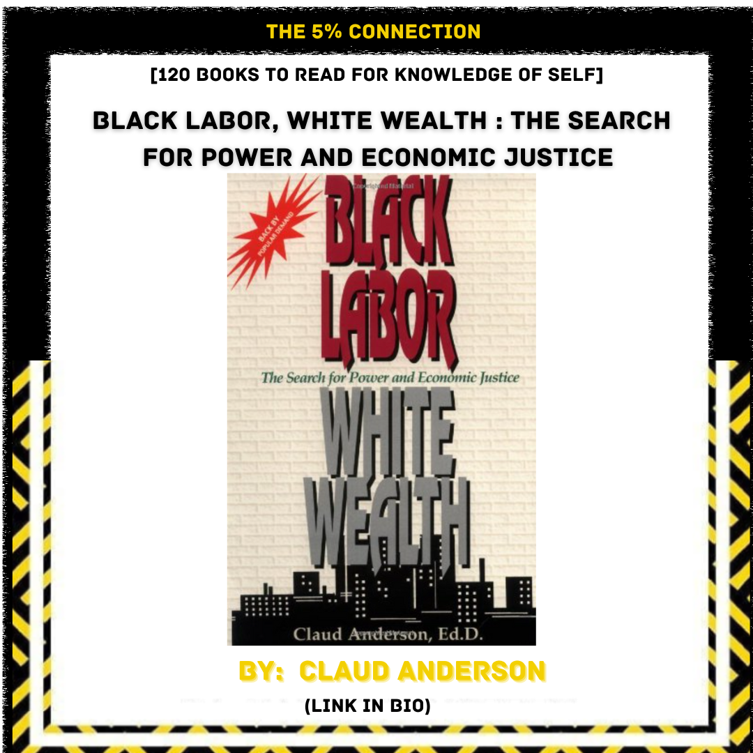 Book cover titled 'Black Labor, White Wealth' with subtitle 'The Search for Power and Economic Justice'. The author's name is Claud Anderson, Ed.D. The cover features a city skyline silhouette at the bottom. The design highlights themes of economic a