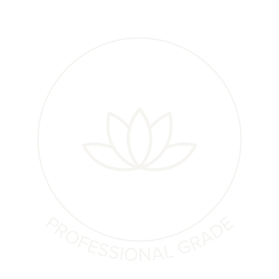 A black circular logo with a white lotus flower in the center and the text 'PROFESSIONAL GRADE' curved around the bottom.