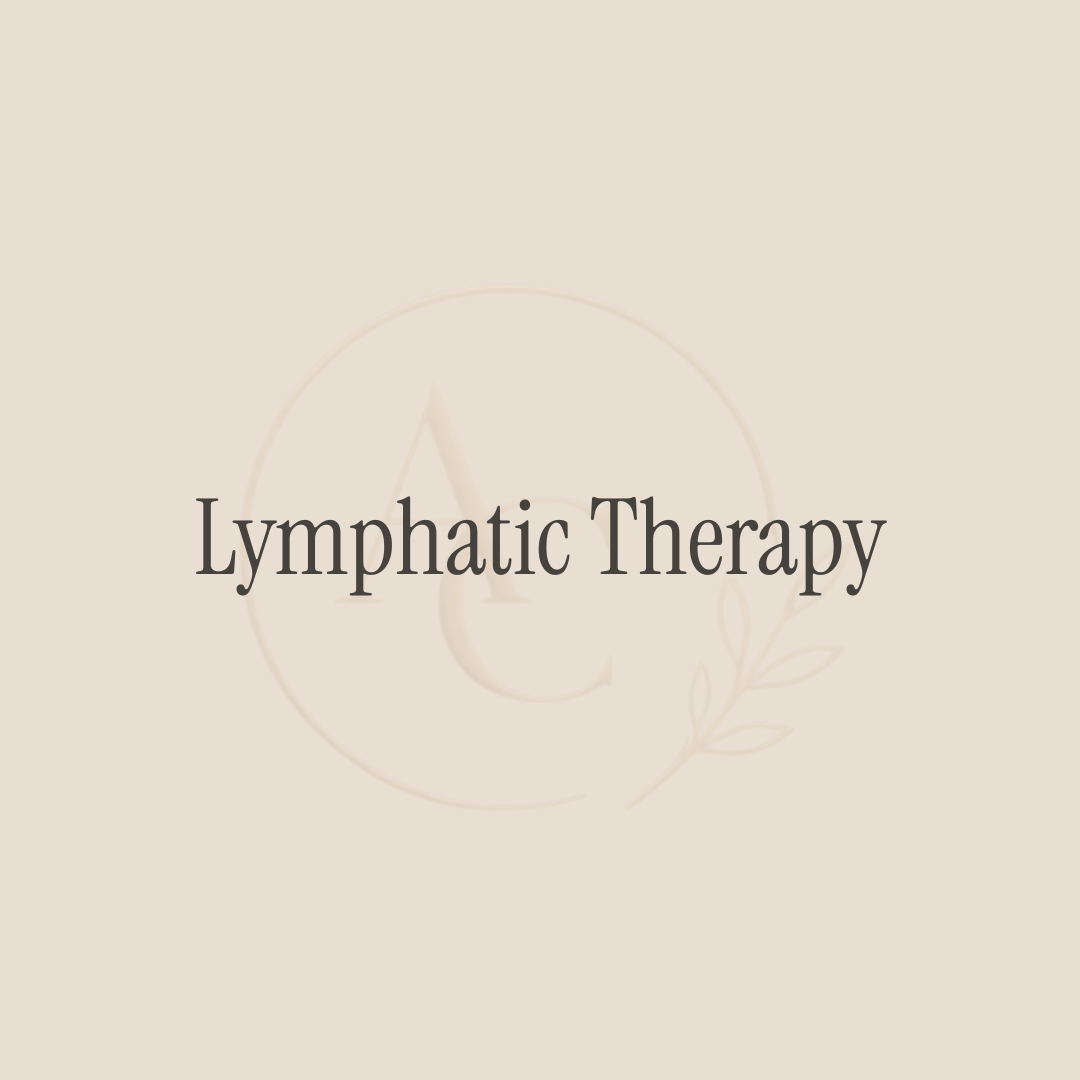 Text on light beige background that reads "Lymphatic Wellness" with a faint logo and a botanical illustration.