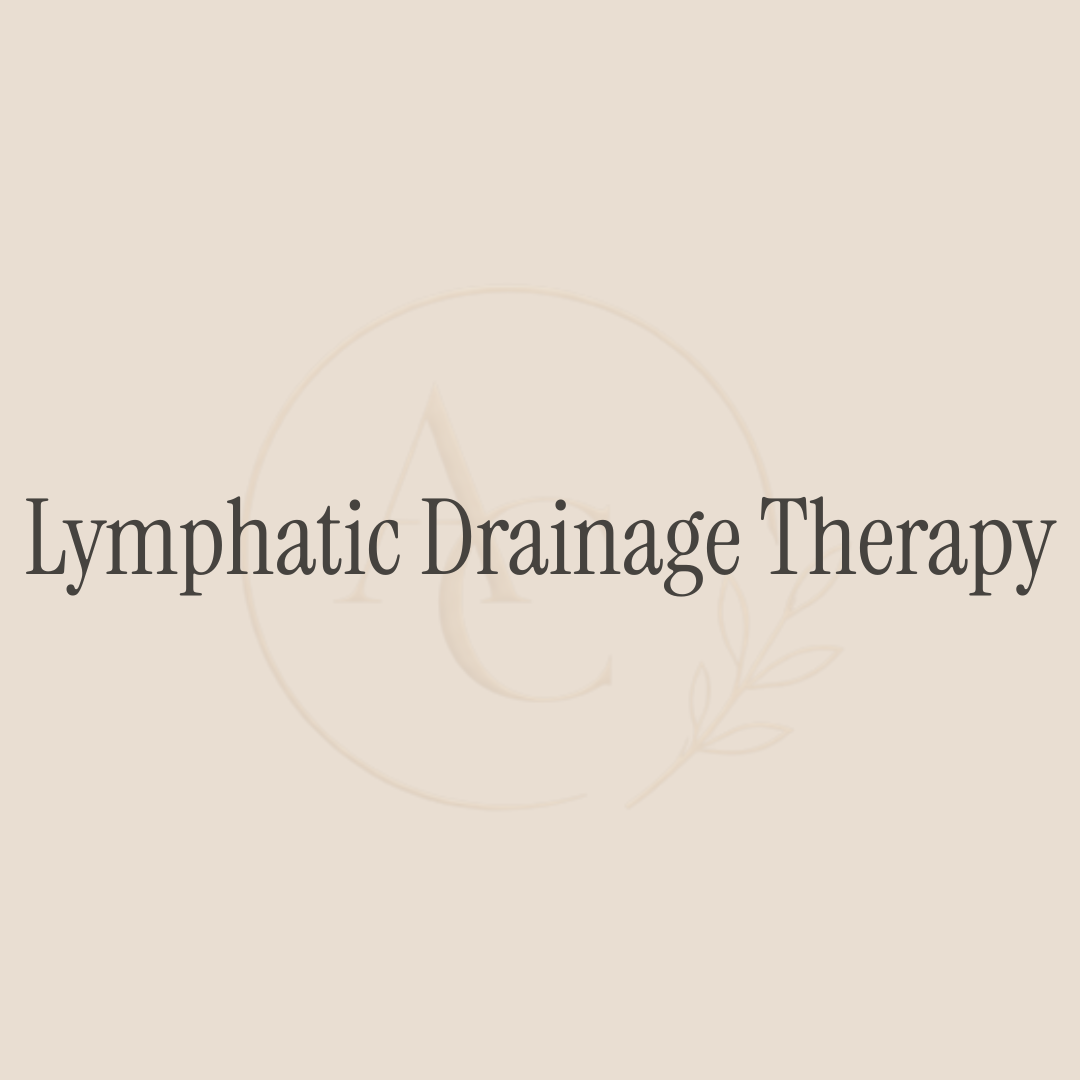 Text on light beige background that reads "Lymphatic Wellness" with a faint logo and a botanical illustration.
