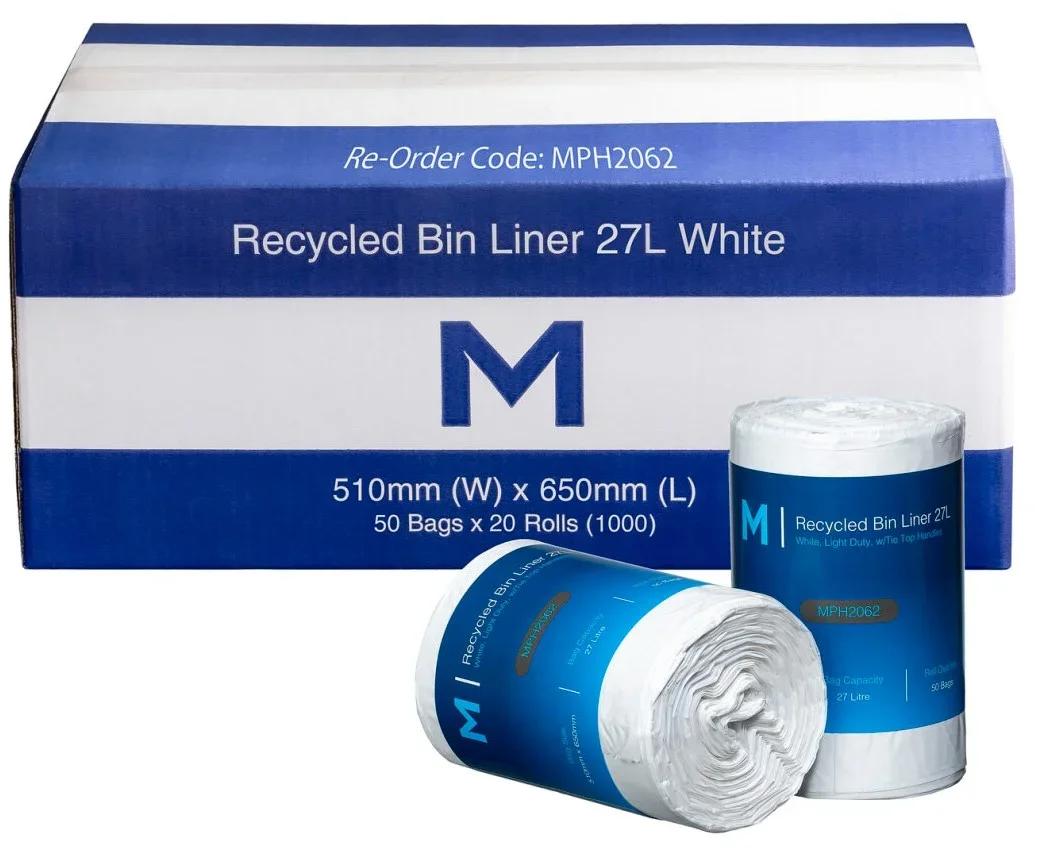 Recycled Bin Liners 27L (CTN) - 50 Bags x 20 Rolls (1000pcs)
