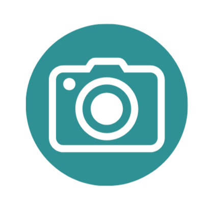Icon of a camera inside a teal circle.