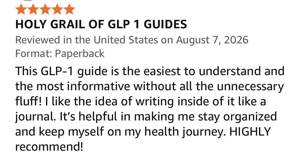 Five-star Amazon review titled Holy grail of GLP 1 guides