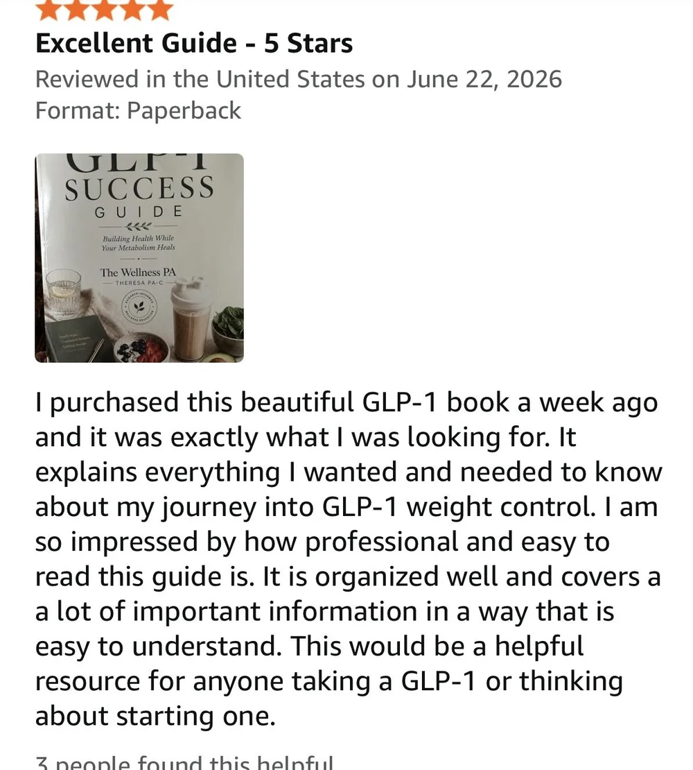 Screenshot of a 5-star Amazon review of The GLP-1 Success Guide