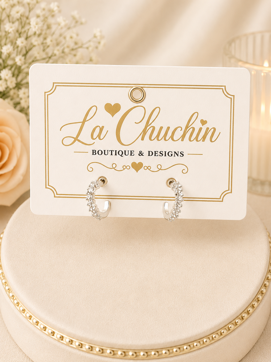 Gold or Silver tiny Hoops with Rhinestones