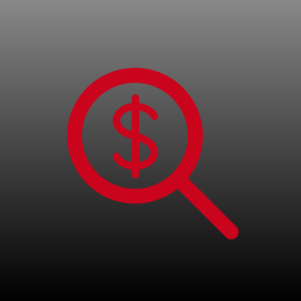 Magnifying Glass with Dollar Sign in the Middle. Account for Every Dollar. Friends of the Colonel.