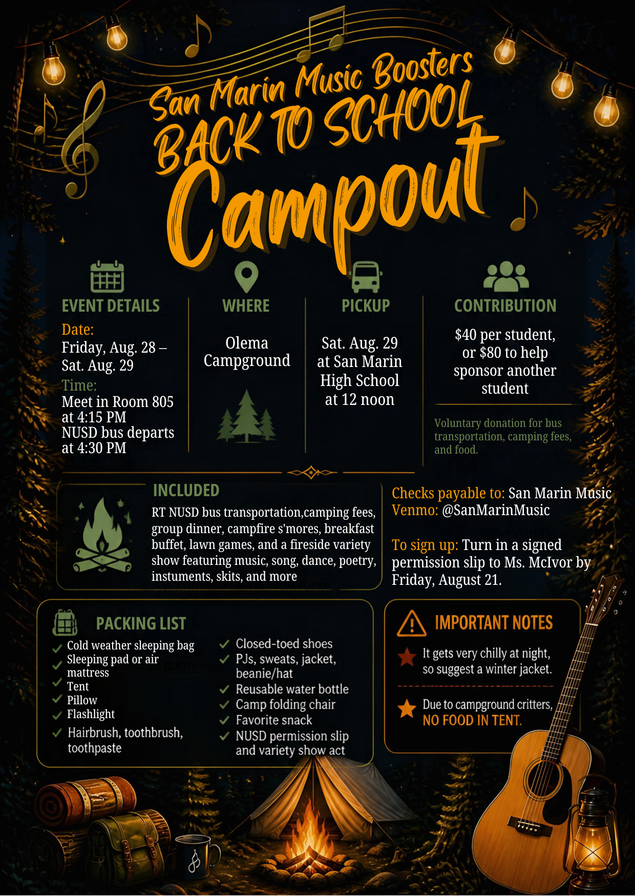 Music Boosters Back to School Campout