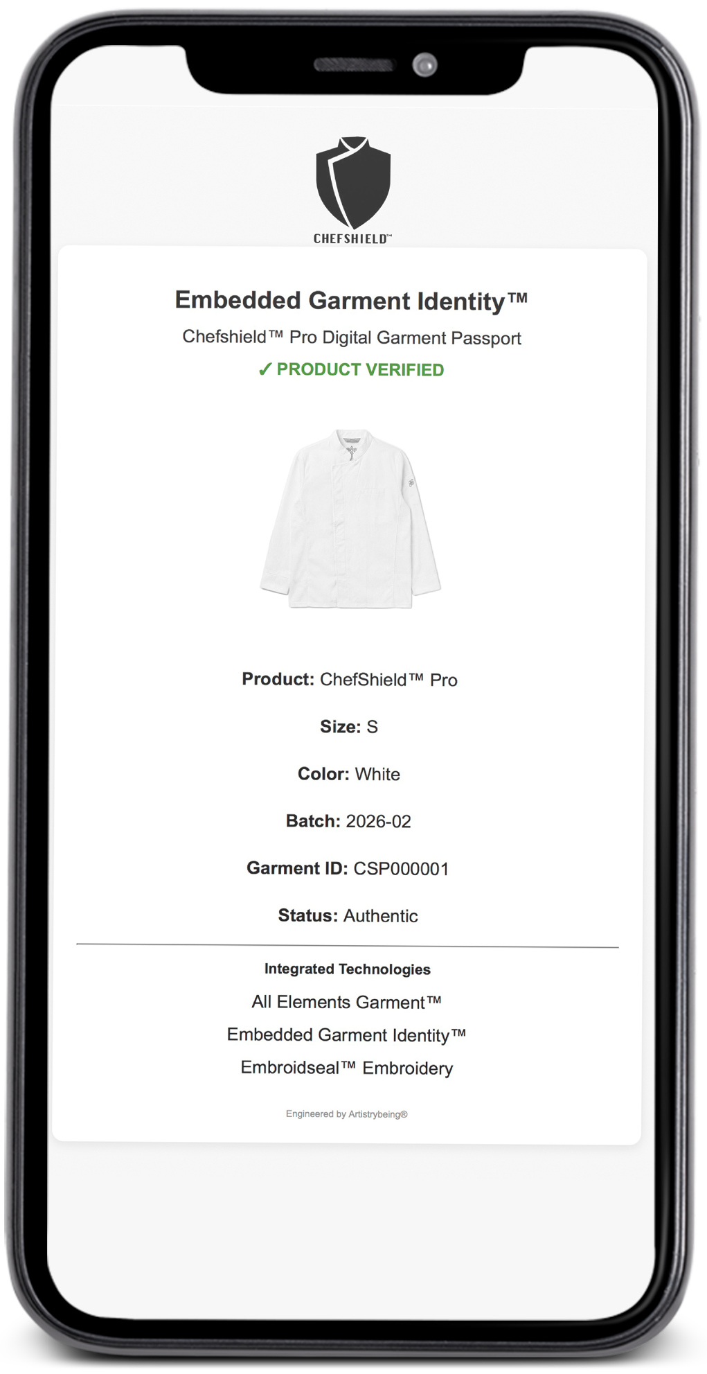 ChefShield™ Chef jacket Embedded Garment Identity