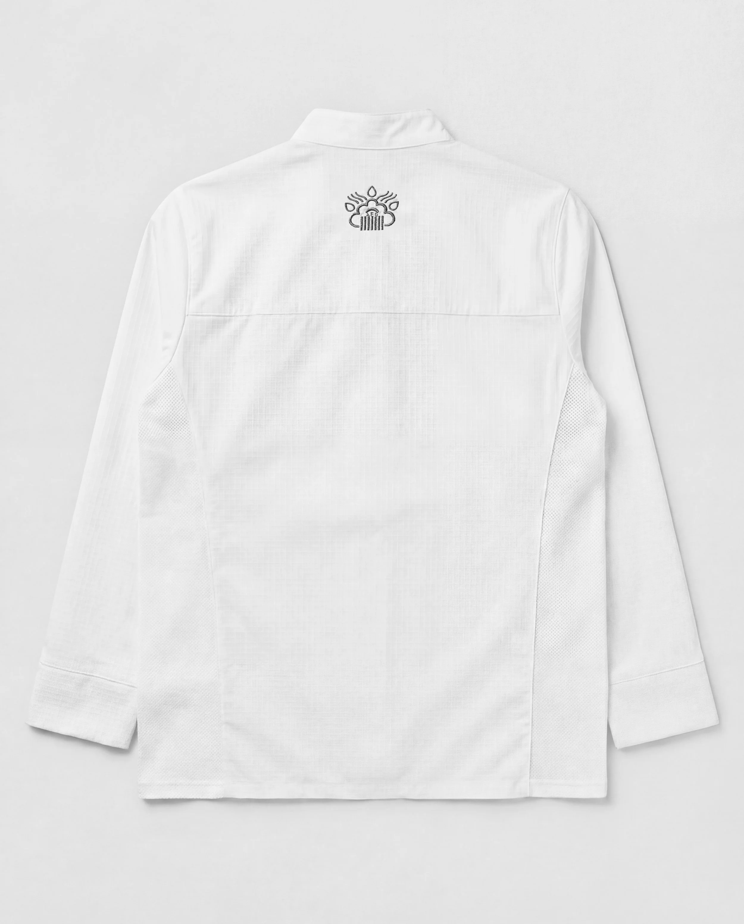 Back view of the ChefShield™ Pro Chef Jacket, highlighting its clean professional design, ergonomic construction and integrated side ventilation mesh.