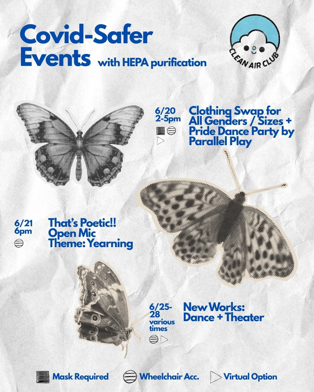 Covid-safer events coming up for the next two weeks! Thanks to everyone in Chicago prioritizing clean air at their events!!

As always, all of these events will have at least one large air purifier cleaning the air. Please double check all other acce