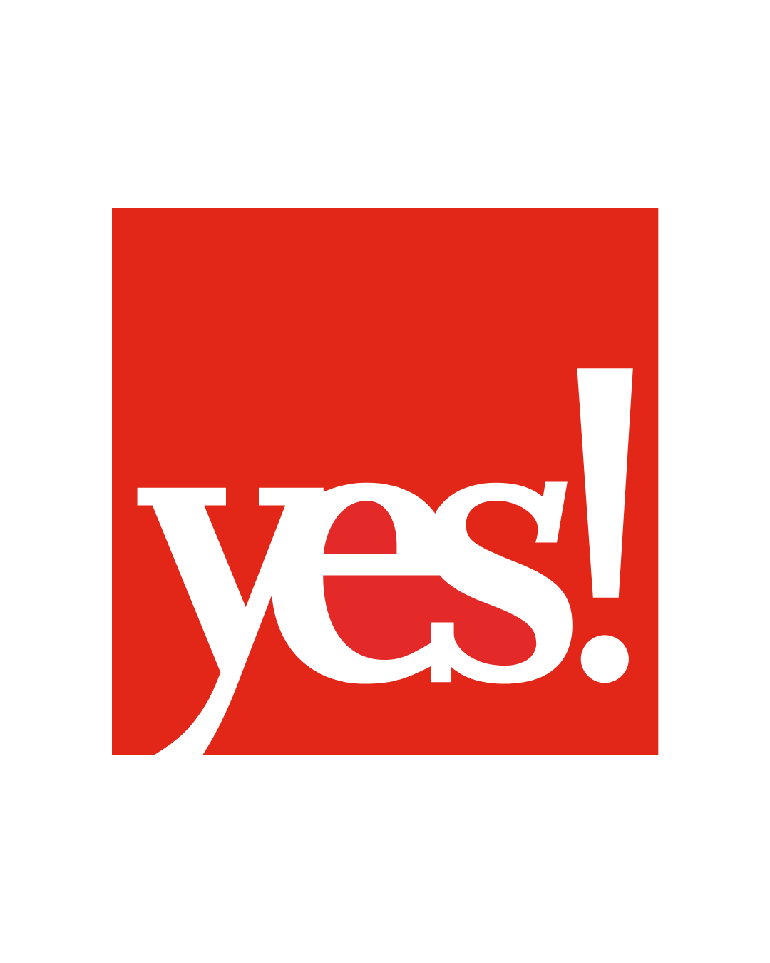 A red square with the white text 'yes!' in a playful font.